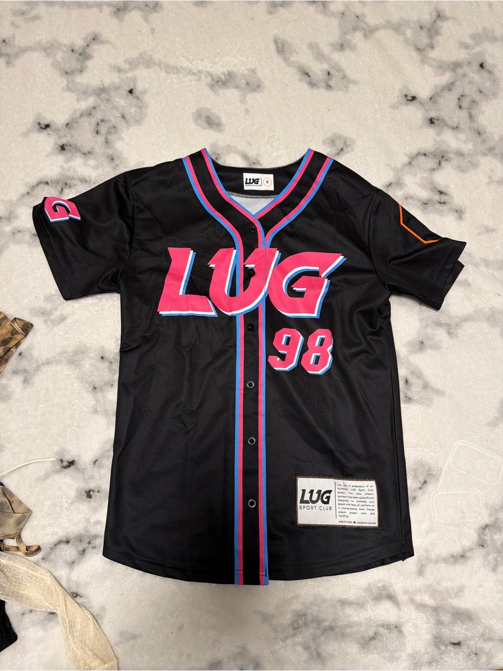 lug Black Baseball Jersey with Pink & Blue Trim